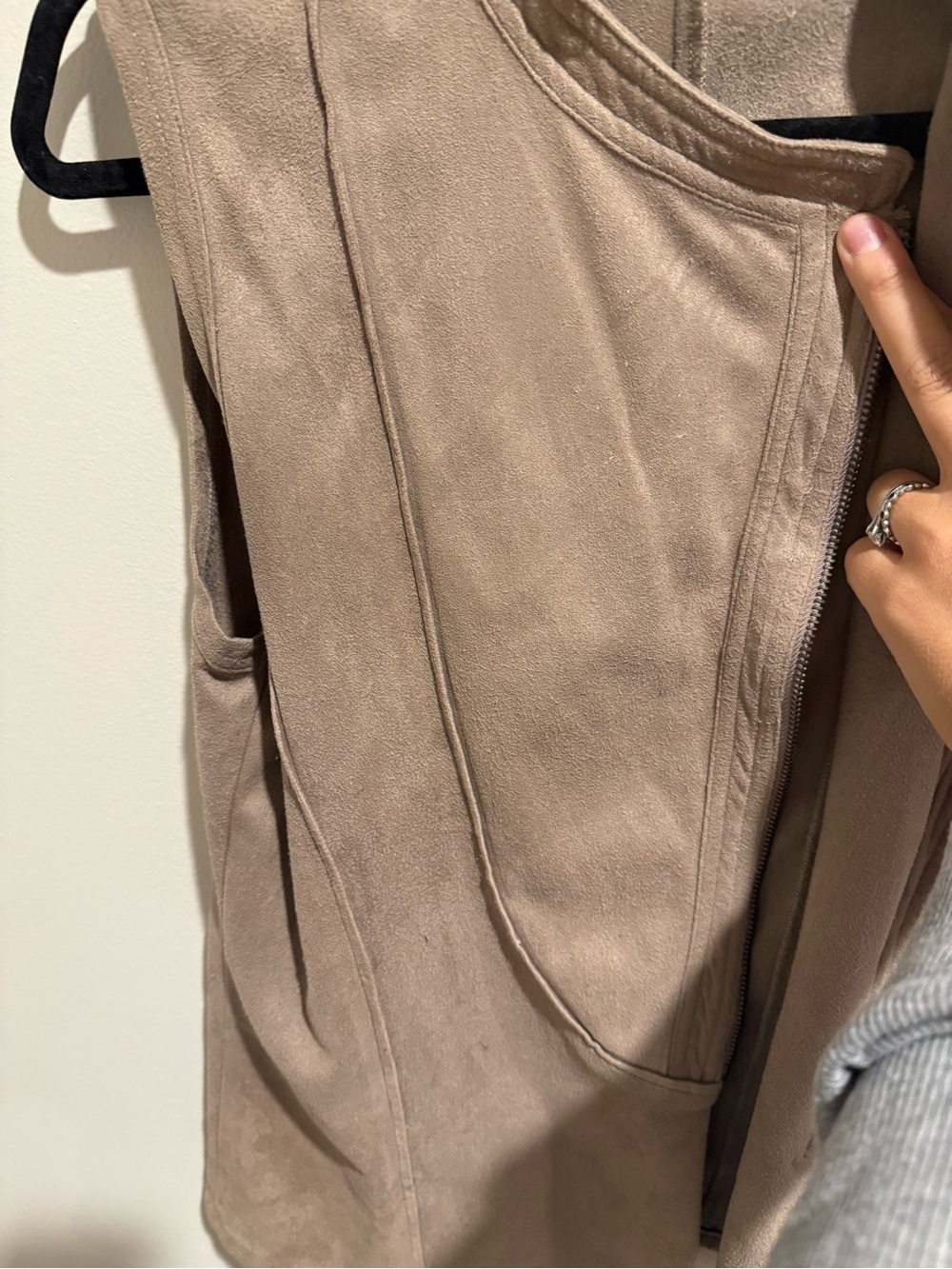 Ethereal Taupe Faux Suede Sleeveless Zip Vest - Picture 2 of 6